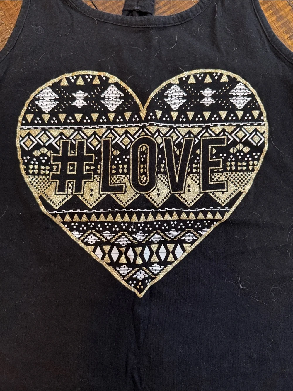 The Children's Place Black Tank Top with Gold Patterned Heart